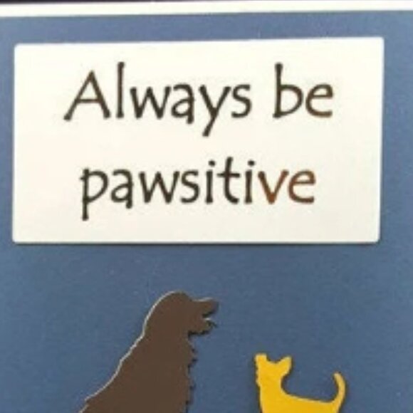 Pawsitive Note Card w/Envelope, "Always be Pawsitive."  Ivory w/ Blue‎ Note Card - Picture 2 of 4